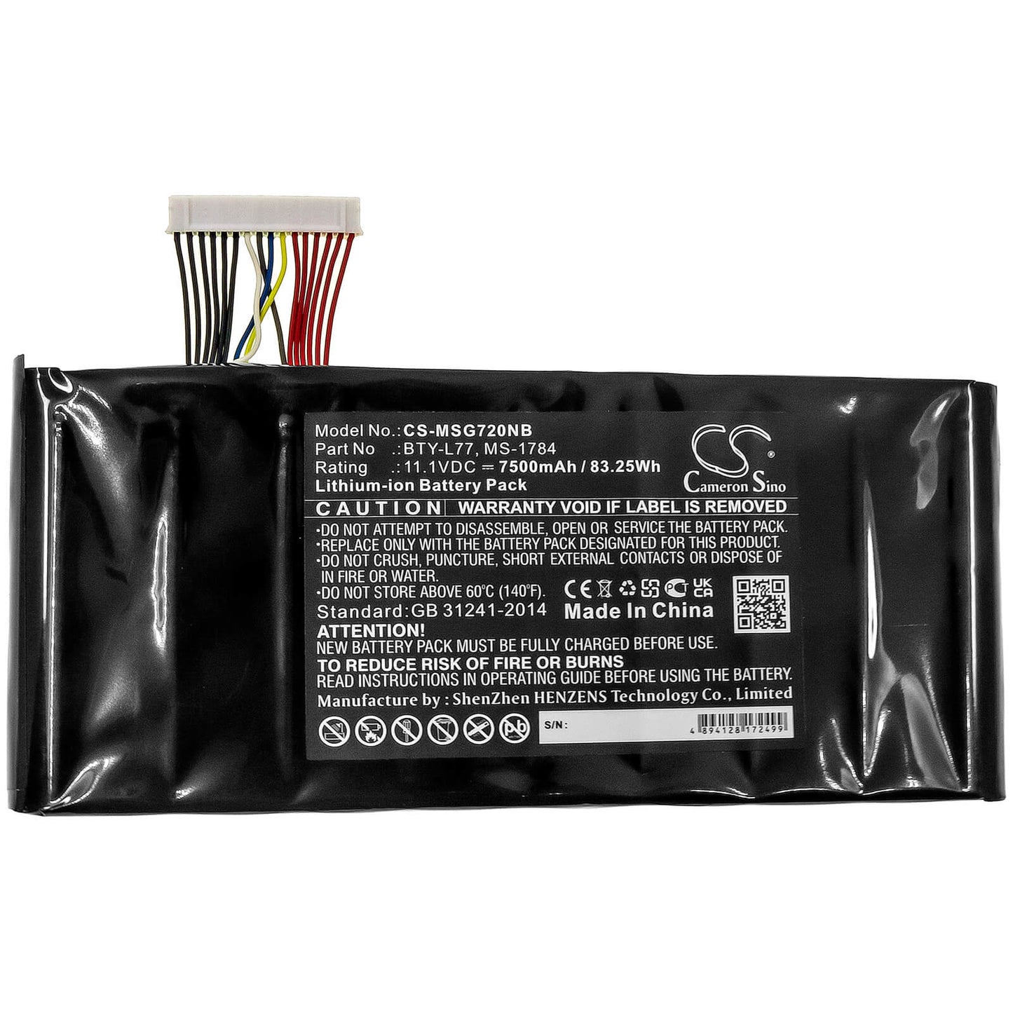11.1V, 7500mAh, Li-ion Battery fits Msi, 2qe-212cn, 9s7-178541-462, 83.25Wh
