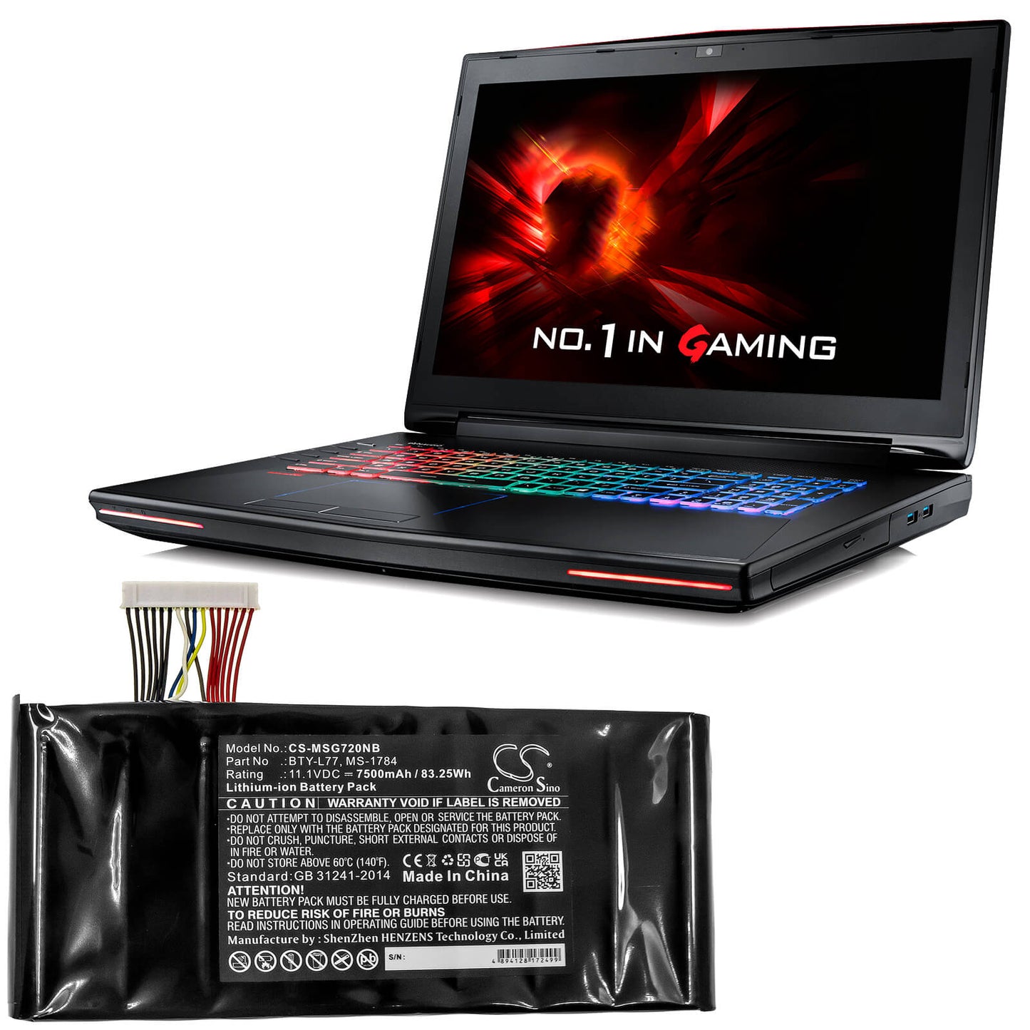 11.1V, 7500mAh, Li-ion Battery fits Msi, 2qe-212cn, 9s7-178541-462, 83.25Wh
