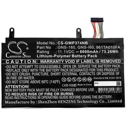 11.1V, 6600mAh, Li-Polymer Battery fits Gateway, 961ta010fa, 73.26Wh