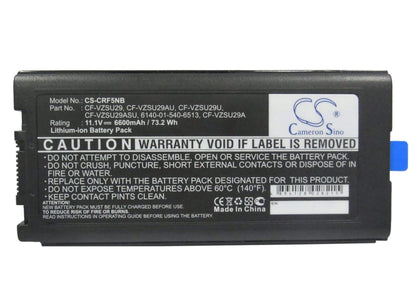 11.1V, 6600mAh, Li-ion Battery fits Panasonic, Toughbook Cf29, Toughbook Cf-29, 73.26Wh