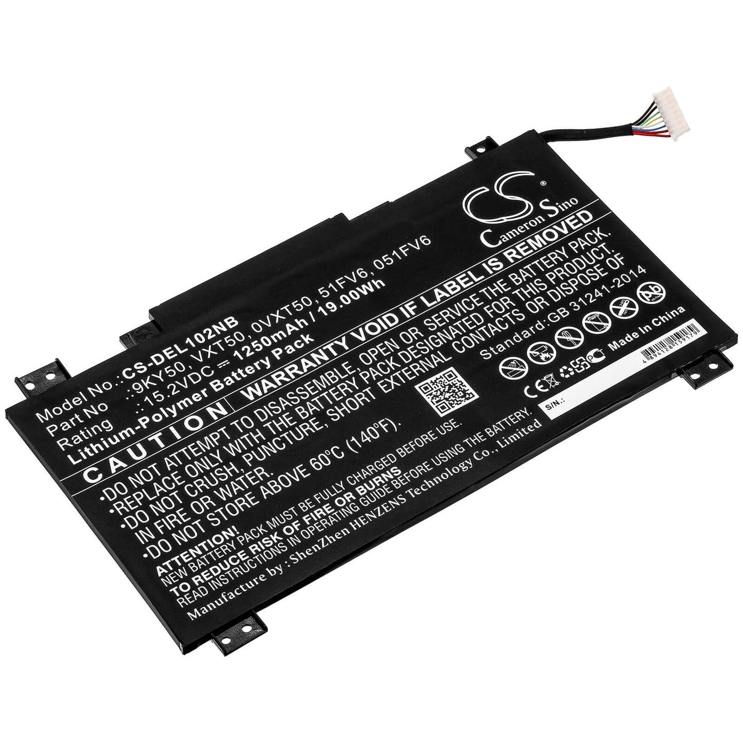 15.2V, 1250mAh, Li-Polymer Battery fits Dell, Latitude 10 Ste2, 19Wh