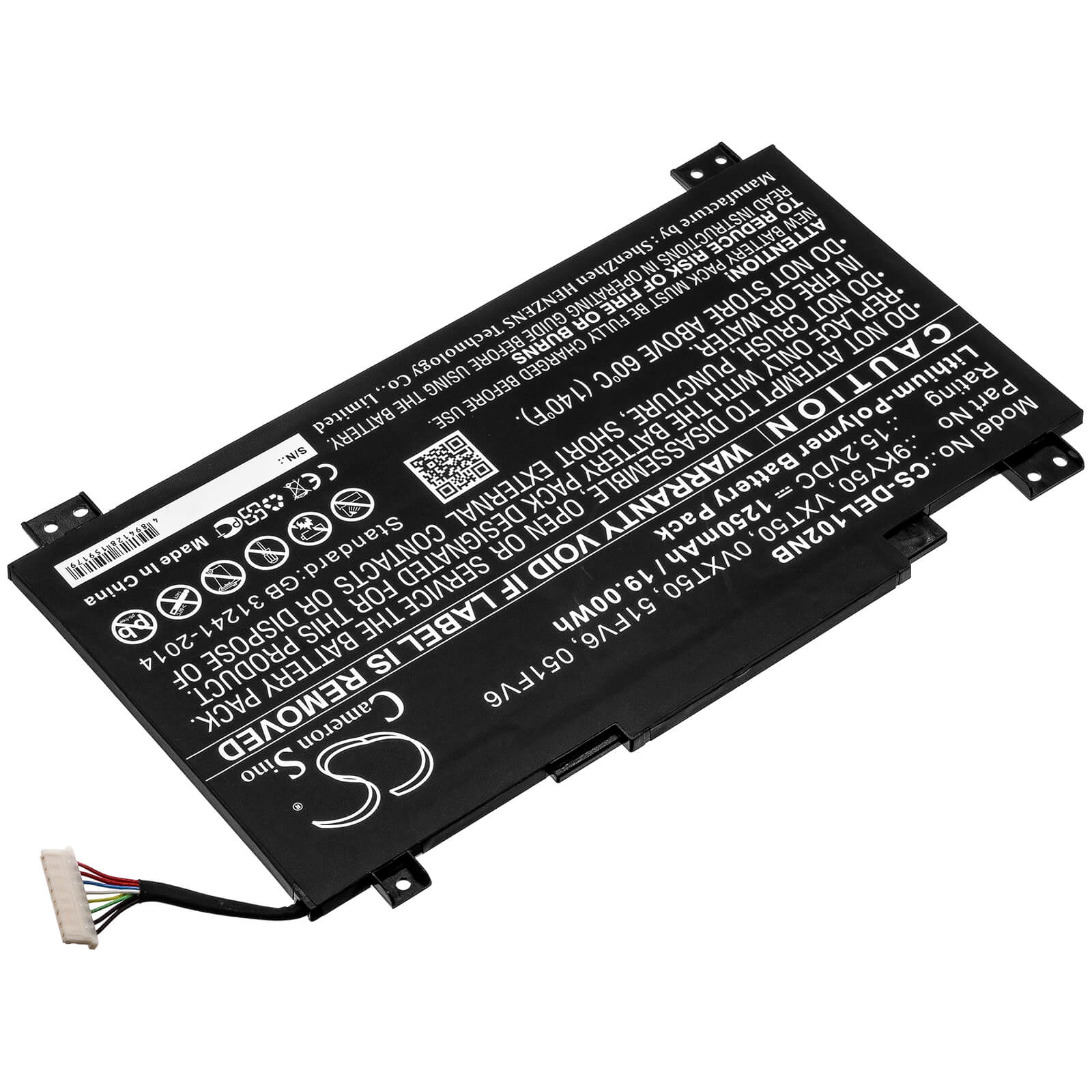 15.2V, 1250mAh, Li-Polymer Battery fits Dell, Latitude 10 Ste2, 19Wh