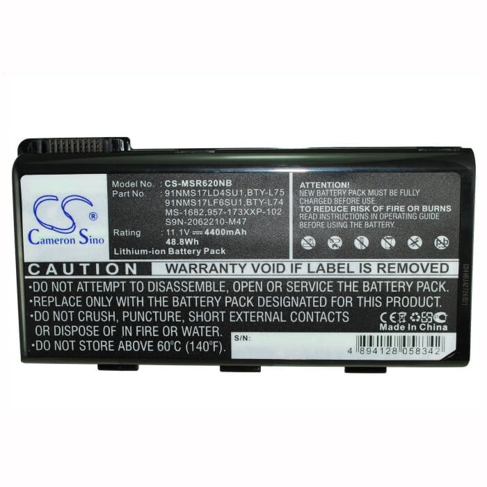 11.1V, 4400mAh, Li-ion Battery fits Msi, A5000, A6005, 48.84Wh