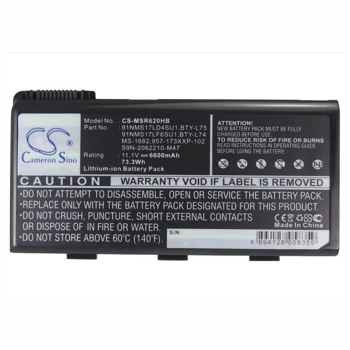11.1V, 6600mAh, Li-ion Battery fits Msi, A5000, A6005, 73.26Wh