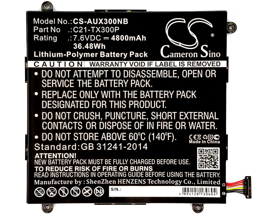 7.6V, 4800mAh, Li-Polymer Battery fits Asus, Transformer Book Tx300ca, Transformer Book Tx300ca 13.3", 36.48Wh