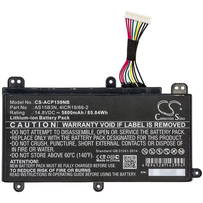 14.8V, 5800mAh, Li-ion Battery fits Acer, Predator 15 G9-591, Predator 15 G9-591-70f6, 85.84Wh