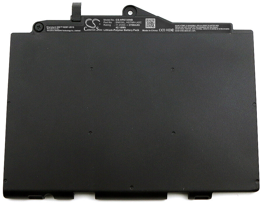 11.4V, 3700mAh, Li-Polymer Battery fits Hp, Elitebook 725 G3, Elitebook 725 G3 (1ts00ec), 42.18Wh