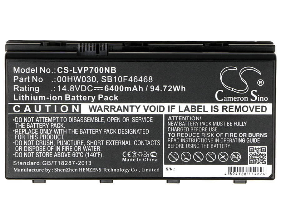 14.8V, 6400mAh, Li-ion Battery fits Lenovo, Thinkpad P70, Thinkpad P70 Mobile Workstatio, 94.72Wh
