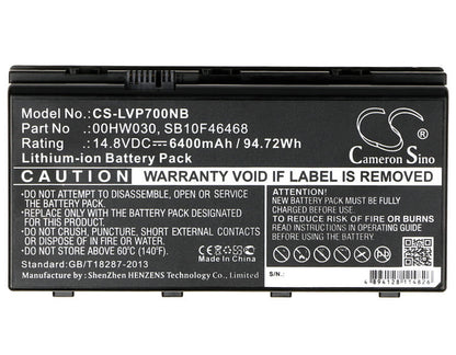 14.8V, 6400mAh, Li-ion Battery fits Lenovo, Thinkpad P70, Thinkpad P70 Mobile Workstatio, 94.72Wh
