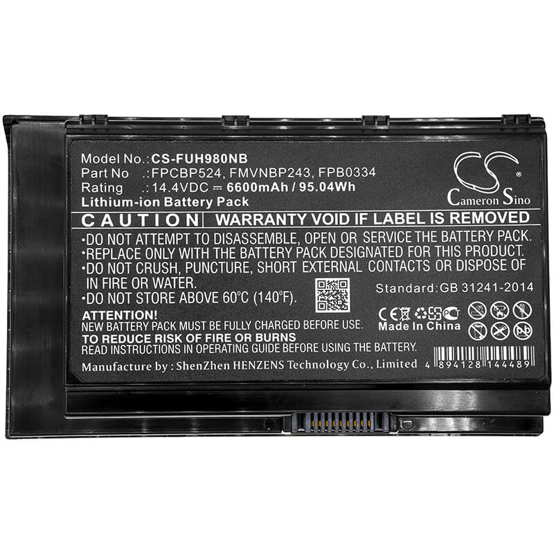 14.4V, 6600mAh, Li-ion Battery fits Fujitsu, Celsius H980, S26391-k461-v100, 95.04Wh