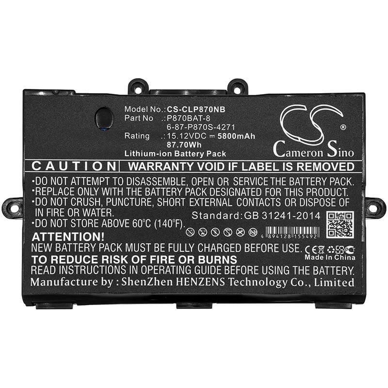 15.12V, 5800mAh, Li-ion Battery fits Sager, Np9870, Np9870-s, 87.696Wh