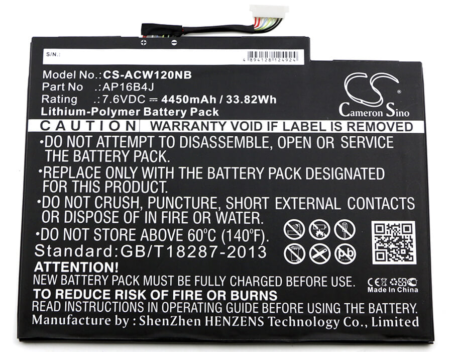 7.6V, 4450mAh, Li-Polymer Battery fits Acer, Aspire Switch Alpha 12, Sa5-271, 33.82Wh