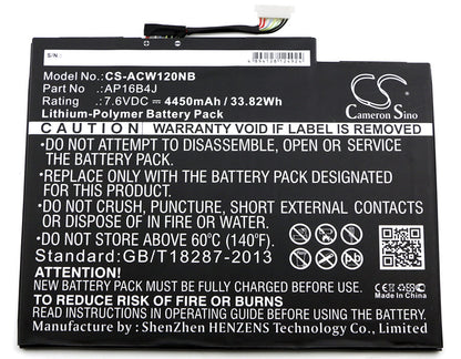 7.6V, 4450mAh, Li-Polymer Battery fits Acer, Aspire Switch Alpha 12, Sa5-271, 33.82Wh