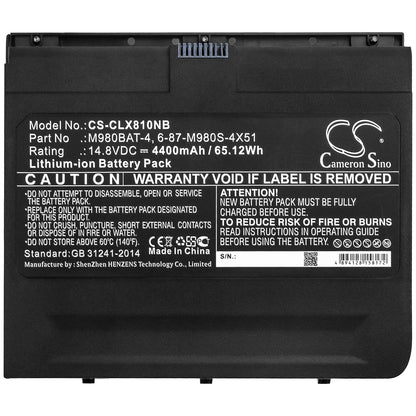 14.8V, 4400mAh, Li-ion Battery fits Clevo, X8100, 65.12Wh