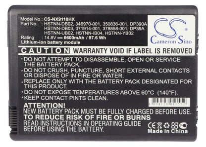 14.8V, 6600mAh, Li-ion Battery fits Hp, Pavilion Zd8000, Pavilion Zd8001, 97.68Wh
