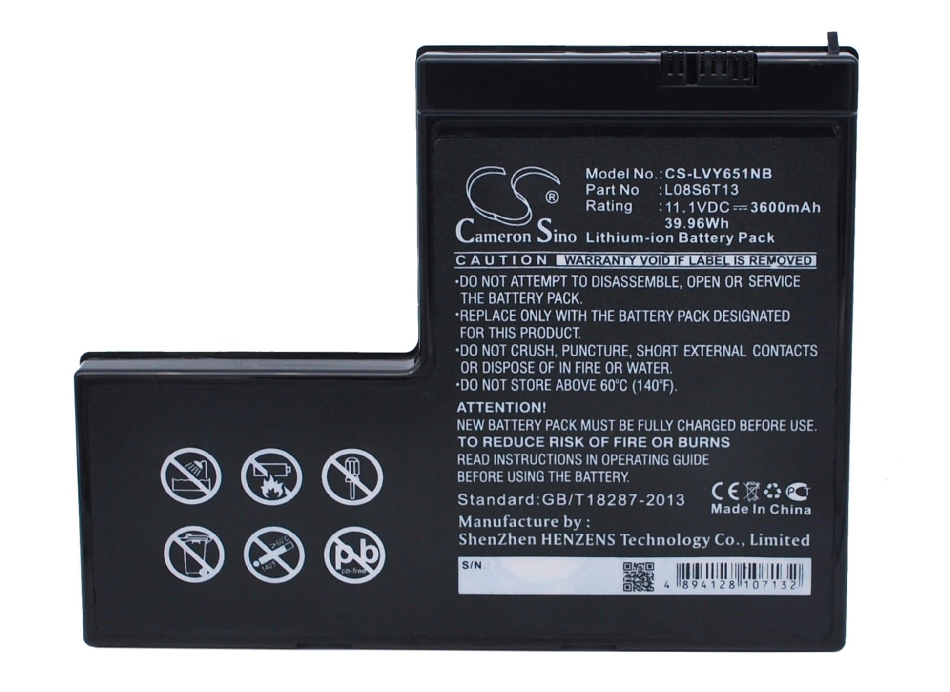 11.1V, 3600mAh, Li-ion Battery fits Lenovo, Ideapad Y650, Ideapad Y650 4185, 39.96Wh
