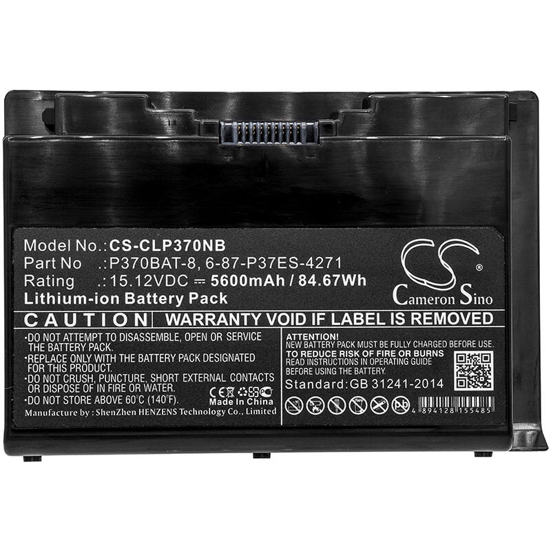 15.12V, 5600mAh, Li-ion Battery fits Clevo, P370em, P370em3, 84.672Wh