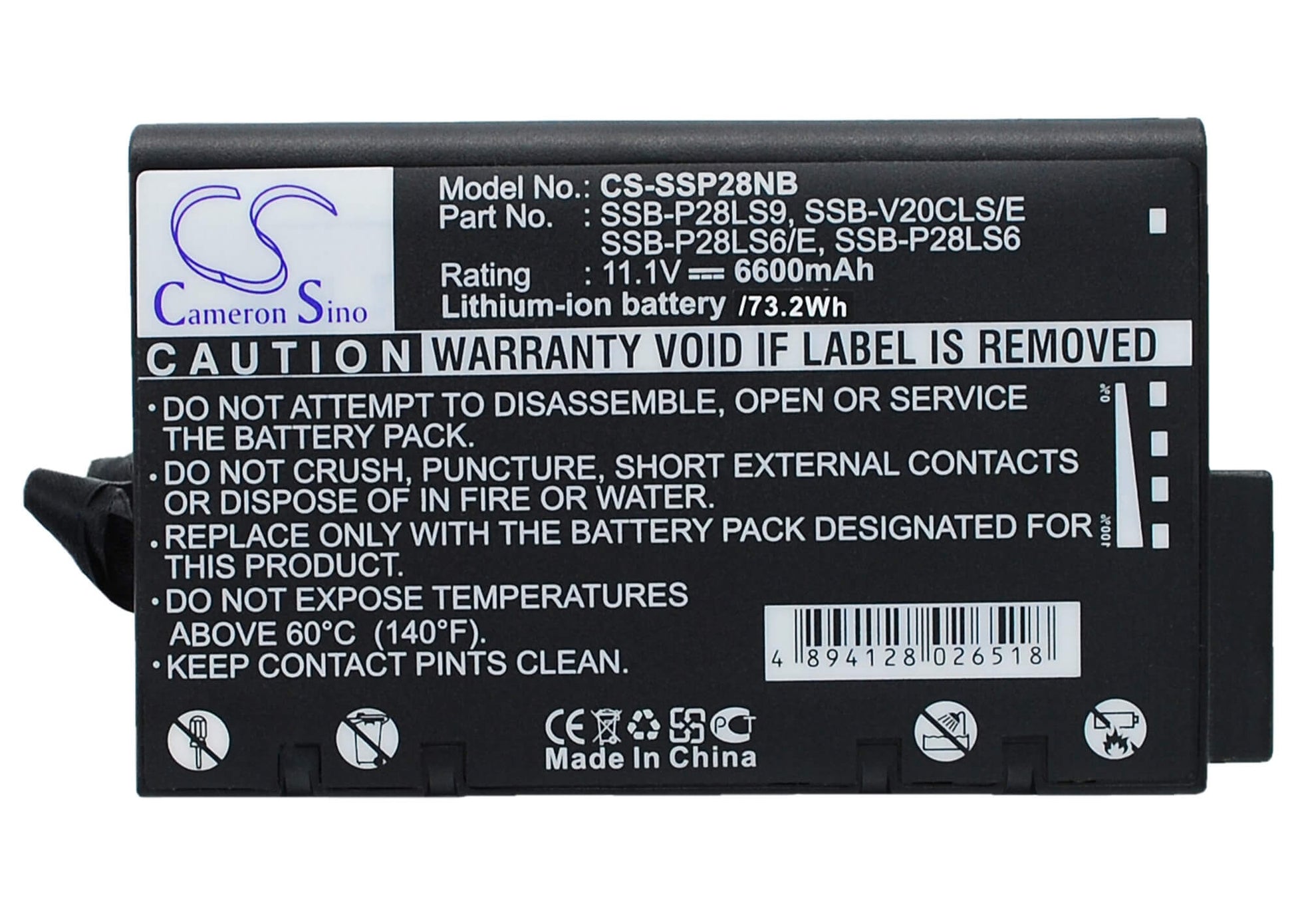11.1V, 6600mAh, Li-ion Battery fits Samsung, P28 Cxvm 340, P28 Xtm 1500c Ii, 73.26Wh