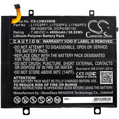 7.68V, 4950mAh, Li-Polymer Battery fits Lenovo, 80xf00dfin, Miix 330, 38.016Wh