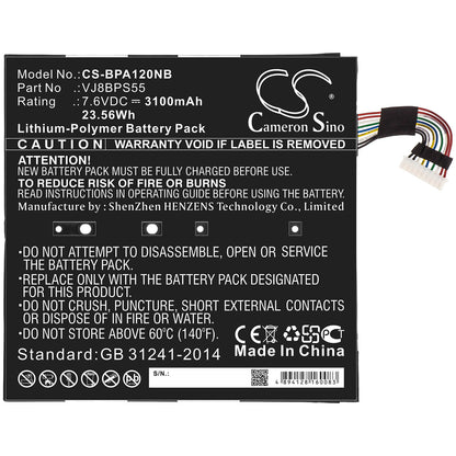7.6V, 3100mAh, Li-Polymer Battery fits Sony, Vaio A12, 23.56Wh