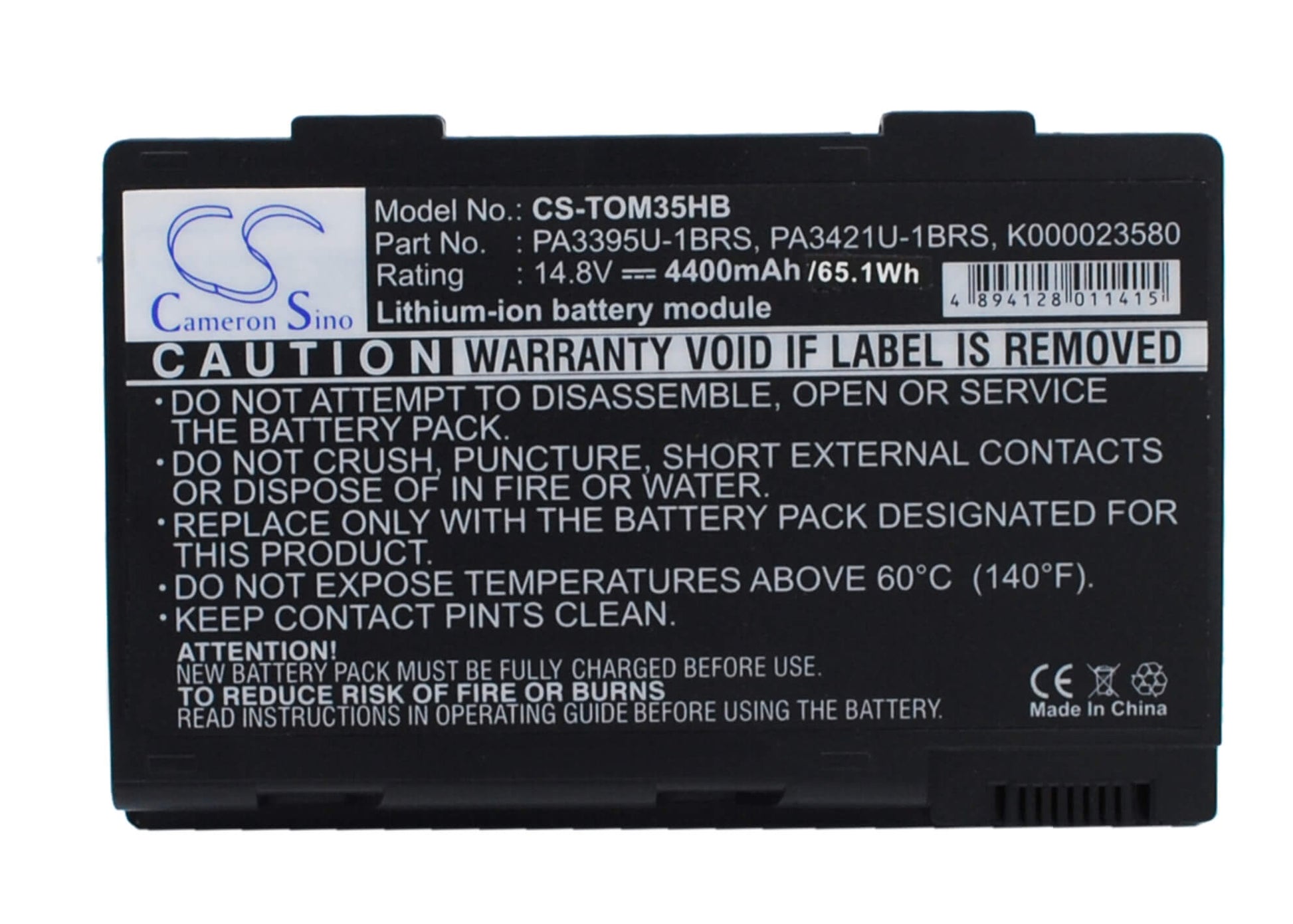 14.8V, 4400mAh, Li-ion Battery fits Toshiba, Satellite M30x, Satellite M30x-104, 65.12Wh