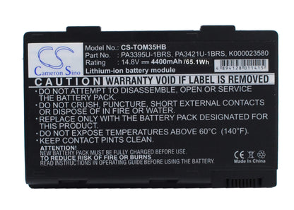 14.8V, 4400mAh, Li-ion Battery fits Toshiba, Satellite M30x, Satellite M30x-104, 65.12Wh