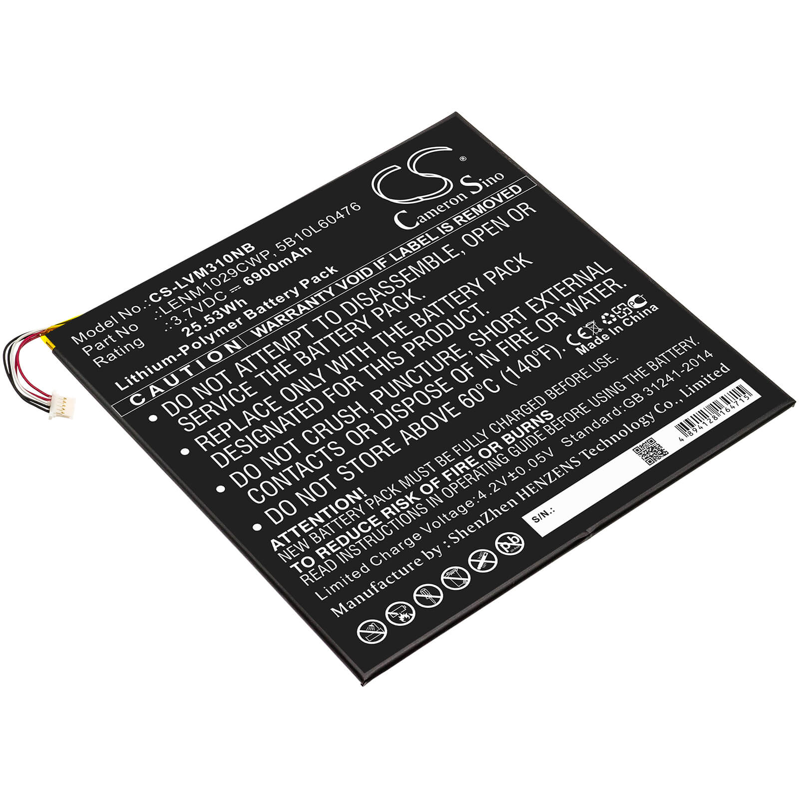 3.7V, 6900mAh, Li-Polymer Battery fits Lenovo, Miix 300, Miix 310, 25.53Wh