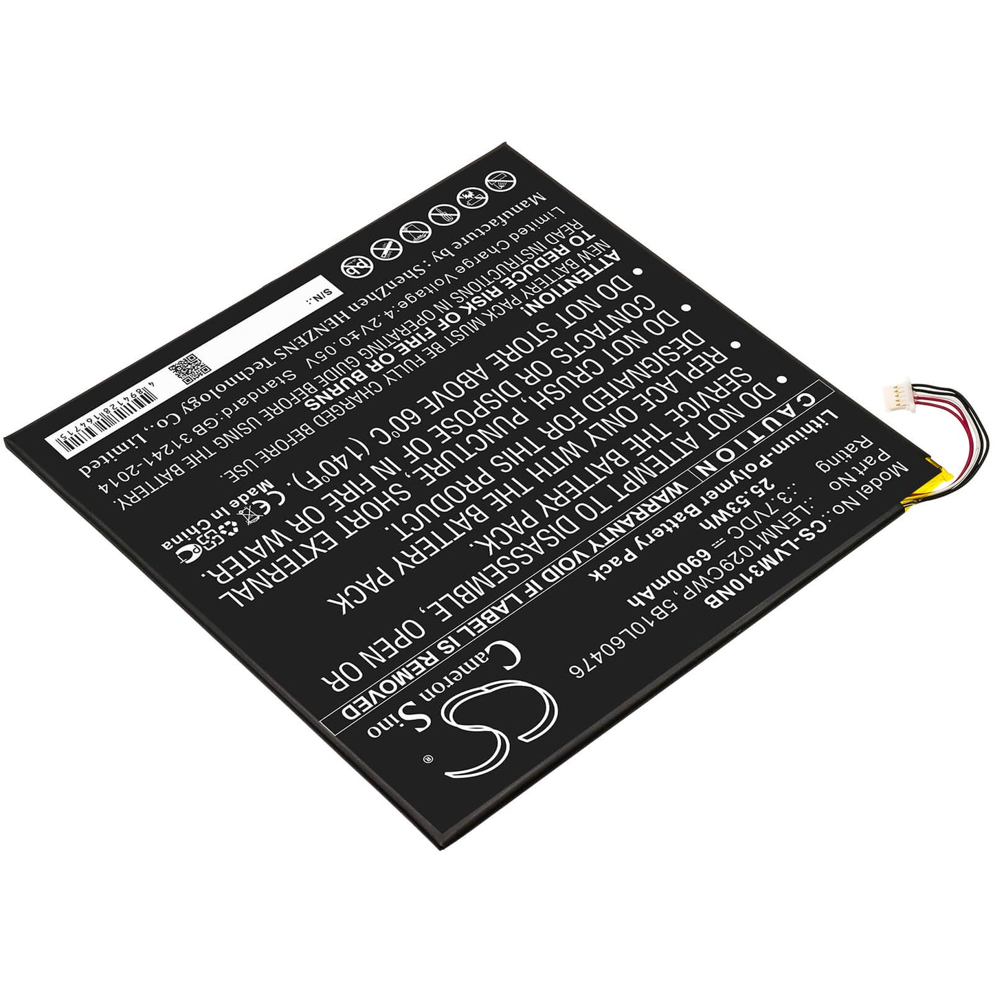3.7V, 6900mAh, Li-Polymer Battery fits Lenovo, Miix 300, Miix 310, 25.53Wh