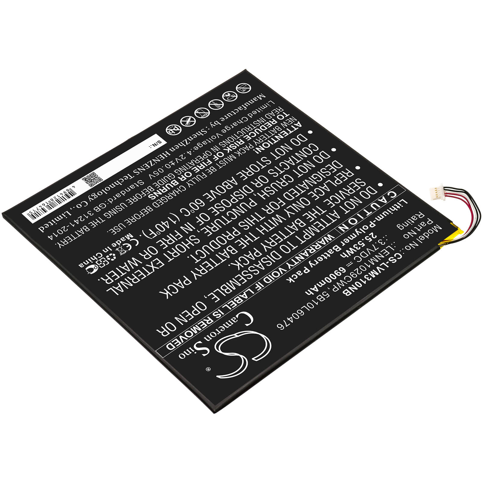 3.7V, 6900mAh, Li-Polymer Battery fits Lenovo, Miix 300, Miix 310, 25.53Wh