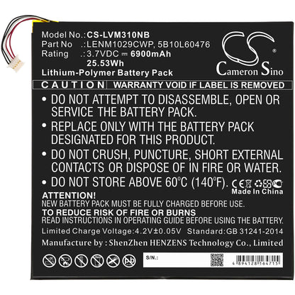 3.7V, 6900mAh, Li-Polymer Battery fits Lenovo, Miix 300, Miix 310, 25.53Wh