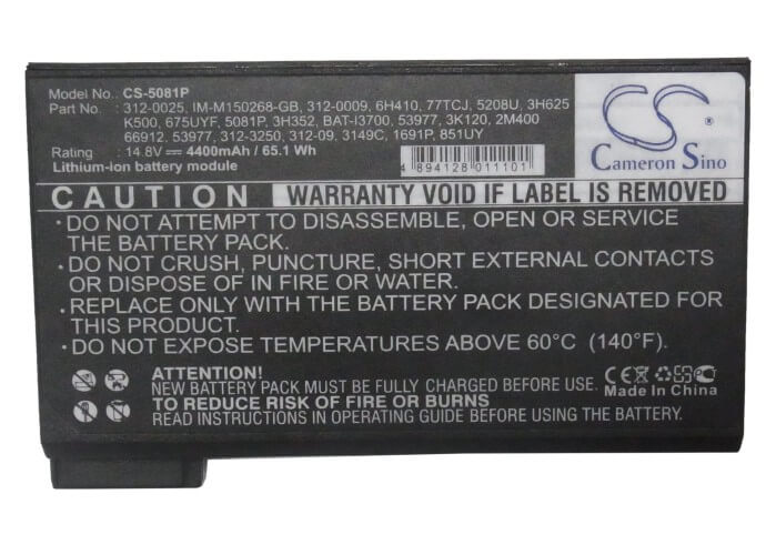 14.8V, 4400mAh, Li-ion Battery fits Dell, Inspiron 2500 C700, Inspiron 2500 C800, 65.12Wh