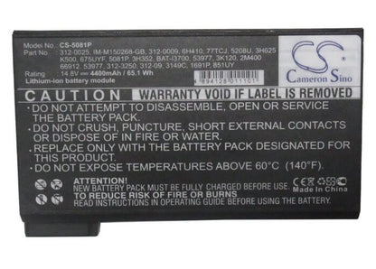 14.8V, 4400mAh, Li-ion Battery fits Dell, Inspiron 2500 C700, Inspiron 2500 C800, 65.12Wh
