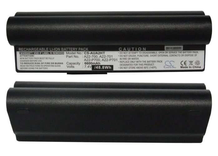 Black, 7.4V, 6600mAh, Li-ion Battery fits Asus, Eee Pc 2g Linux, Eee Pc 2g Surf(256 Ram), 48.84Wh