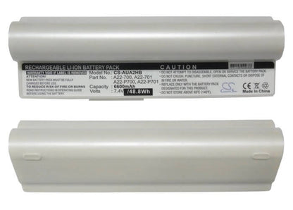 White, 7.4V, 6600mAh, Li-ion Battery fits Asus, Eee Pc 2g Linux, Eee Pc 2g Surf(256 Ram), 48.84Wh