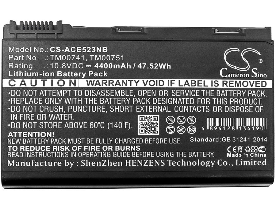 10.8V, 4400mAh, Li-ion Battery fits Acer, Extensa 5120, Extensa 5210, 47.52Wh