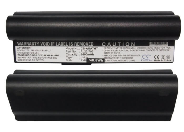 Black, 7.4V, 6600mAh, Li-ion Battery fits Asus, Eee Pc 701sd, Eee Pc 701sdx, 48.84Wh