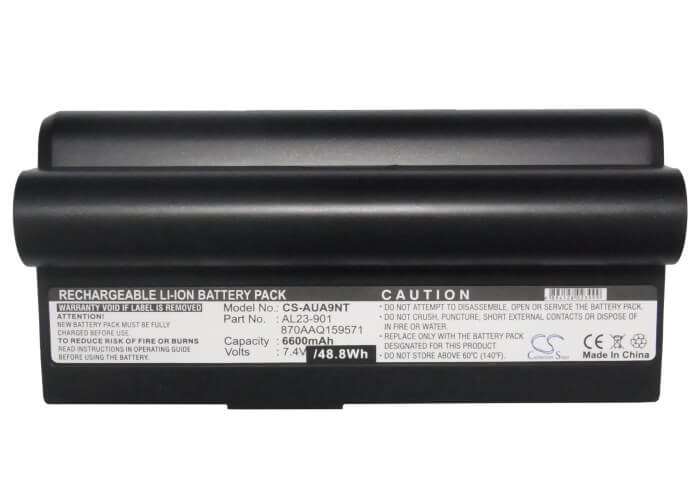 Black, 7.4V, 6600mAh, Li-ion Battery fits Asus, Eee Pc 1000, Eee Pc 1000h, 48.84Wh