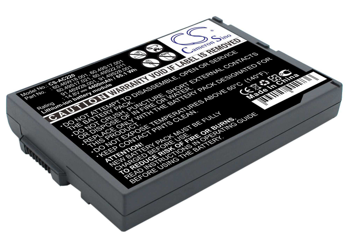 14.8V, 4400mAh, Li-ion Battery fits Acer, Travelmate 220, Travelmate 222, 65.12Wh