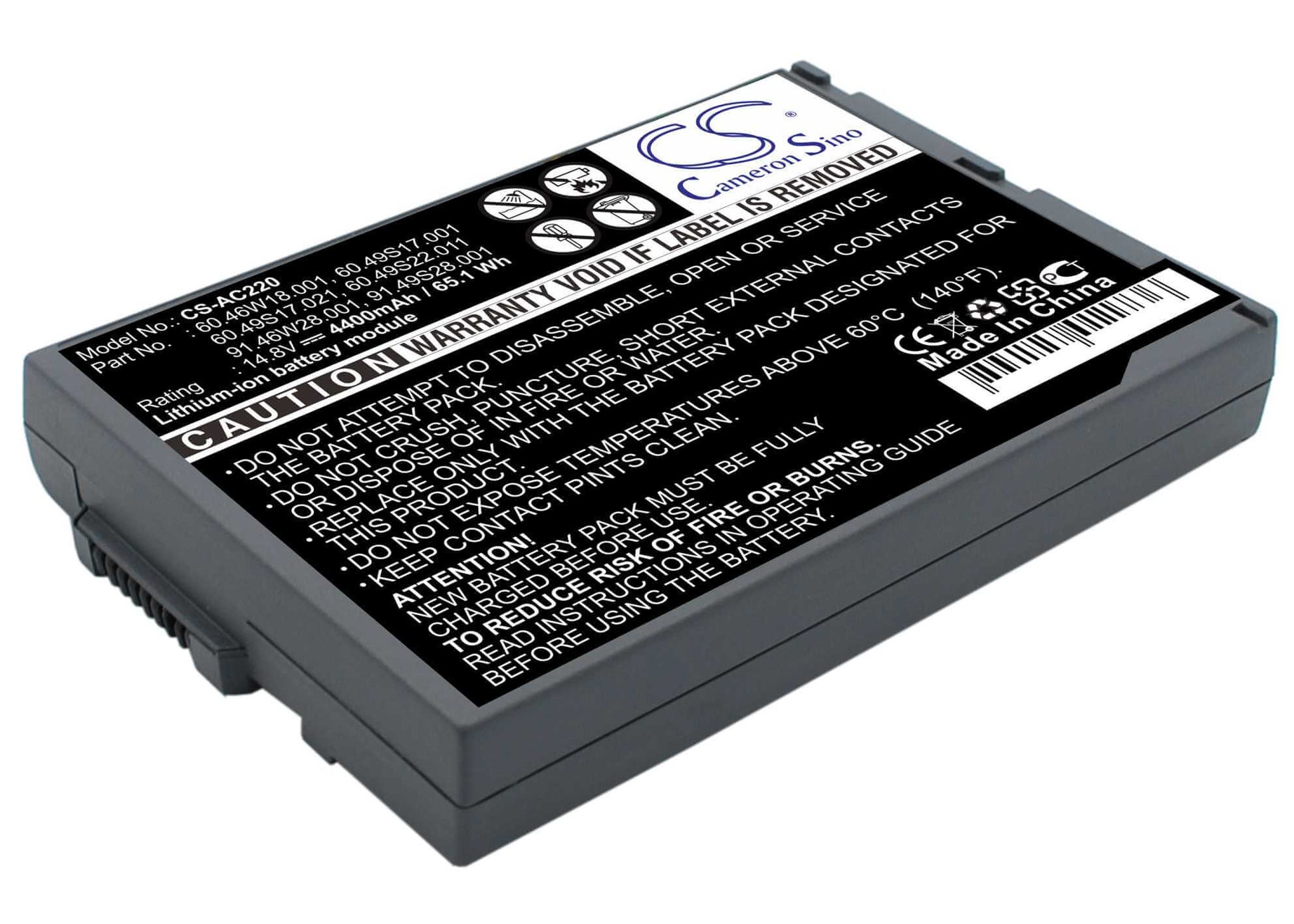 14.8V, 4400mAh, Li-ion Battery fits Acer, Travelmate 220, Travelmate 222, 65.12Wh