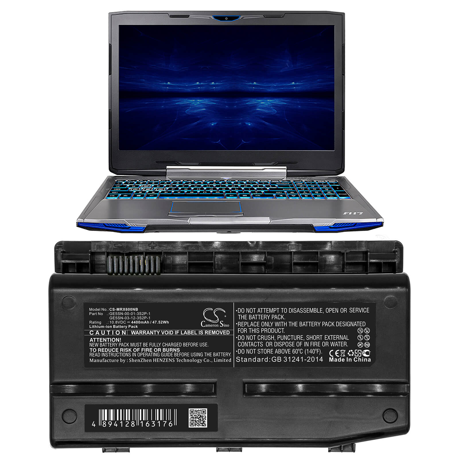 10.8V, 4400mAh, Li-ion Battery fits Terrans Force, T57, 47.52Wh