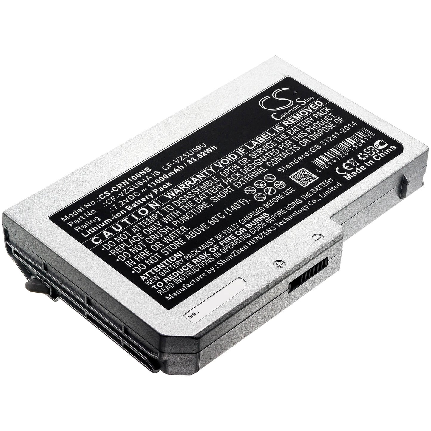7.2V, 11600mAh, Li-ion Battery fits Panasonic, Toughbook Cf-n10, Toughbook Cf-s10, 83.52Wh