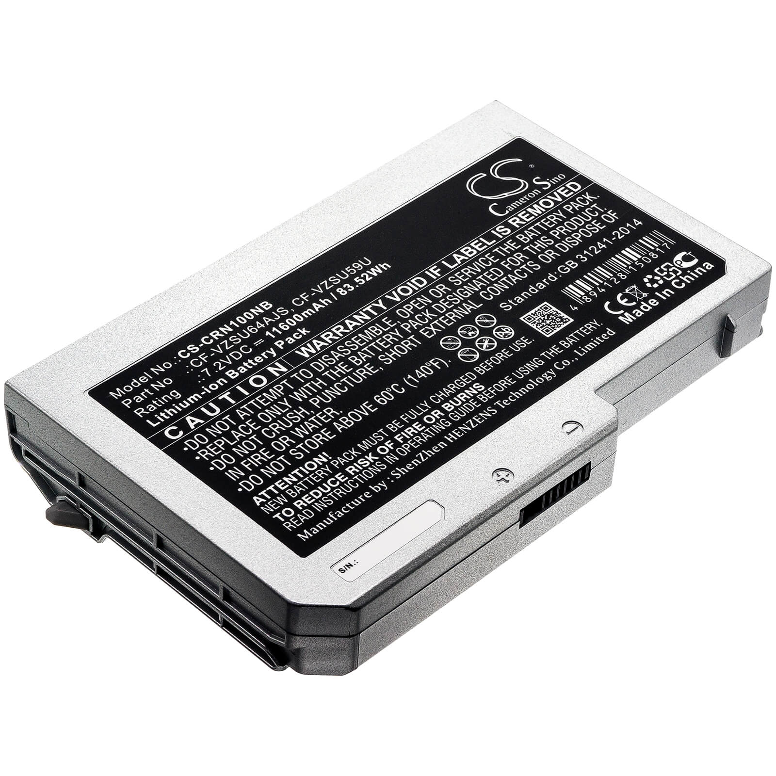 7.2V, 11600mAh, Li-ion Battery fits Panasonic, Toughbook Cf-n10, Toughbook Cf-s10, 83.52Wh