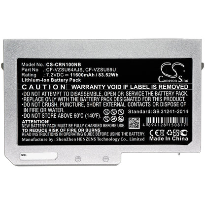 7.2V, 11600mAh, Li-ion Battery fits Panasonic, Toughbook Cf-n10, Toughbook Cf-s10, 83.52Wh