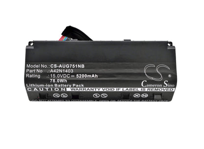 15.0V, 5200mAh, Li-ion Battery fits Asus, G751, G751j, 78Wh