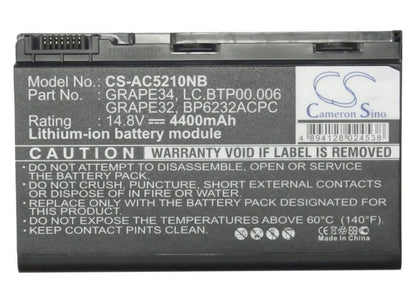 14.8V, 4400mAh, Li-ion Battery fits Acer, Extensa 5120, Extensa 5210, 65.12Wh