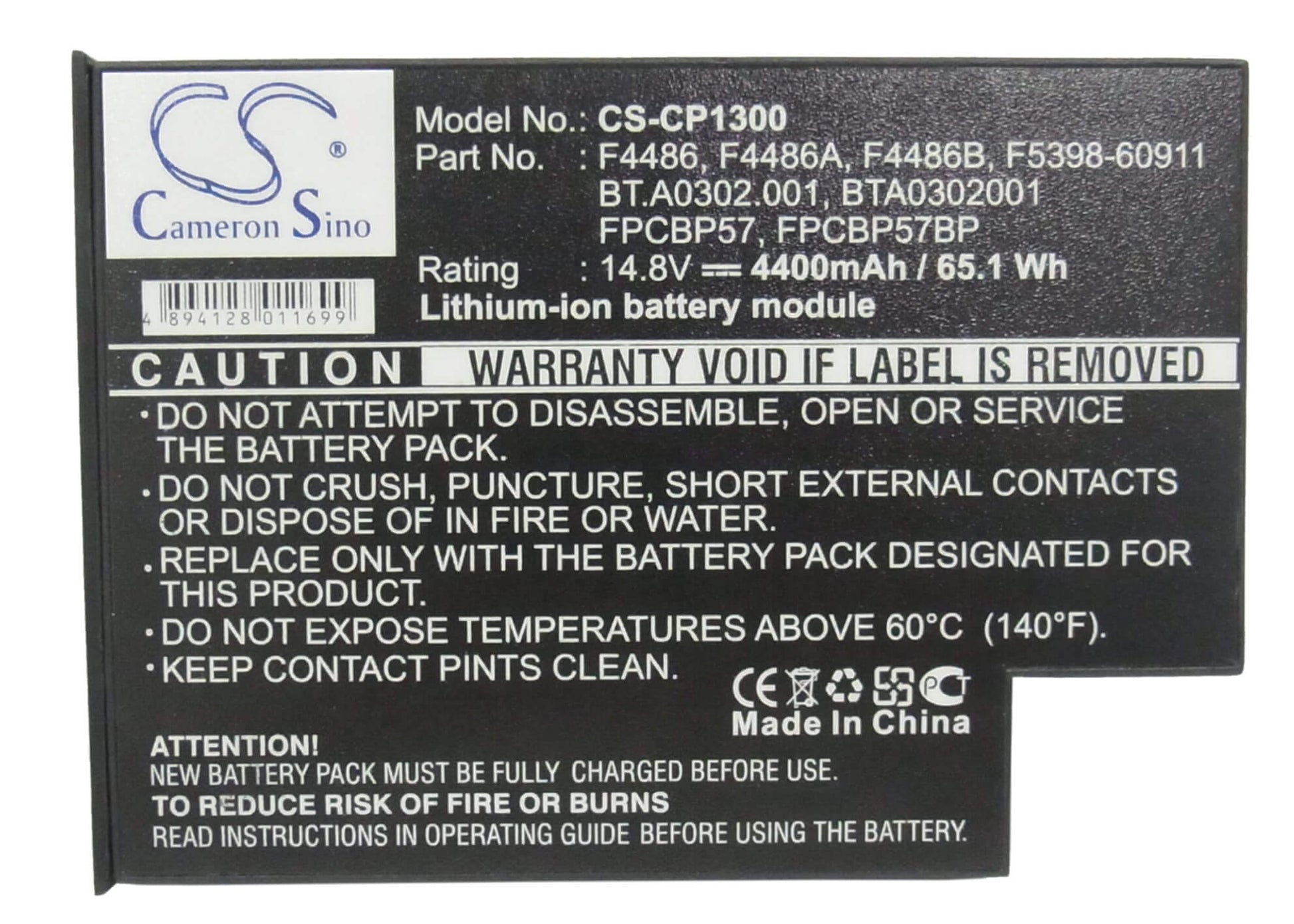 14.8V, 4400mAh, Li-ion Battery fits Lifetec, Lt6001, 65.12Wh