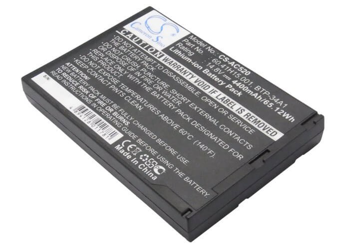 14.8V, 4400mAh, Li-ion Battery fits Acer, Travelmate 520, Travelmate 520it, 65.12Wh