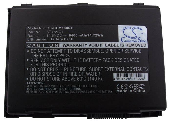 14.8V, 6400mAh, Li-ion Battery fits Dell, Alienware M18x, Alienware M18x R1, 94.72Wh