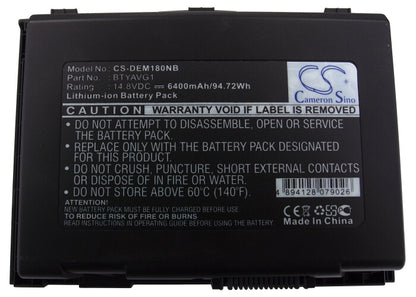 14.8V, 6400mAh, Li-ion Battery fits Dell, Alienware M18x, Alienware M18x R1, 94.72Wh