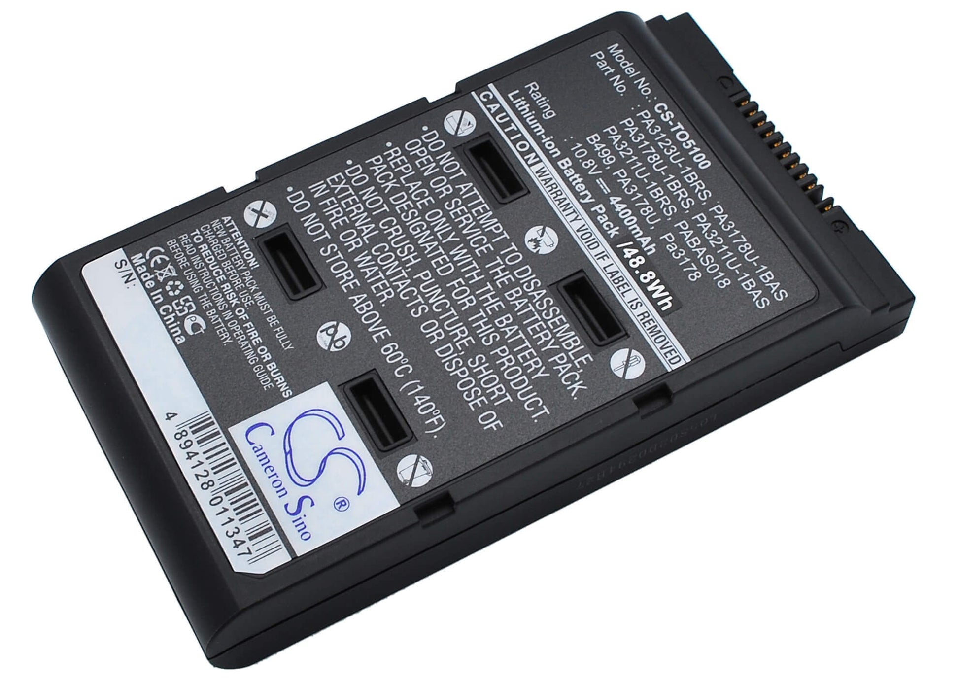 10.8V, 4400mAh, Li-ion Battery fits Toshiba, Portege A100, Satellite 5000, 47.52Wh